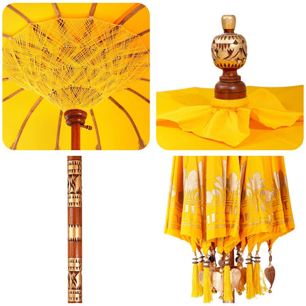 Balinesisk parasol med base Gul 215 x 215 x 260 cm