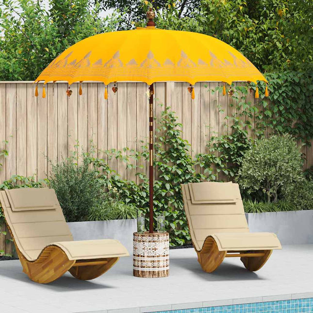 Balinesisk parasol med base Gul 215 x 215 x 260 cm