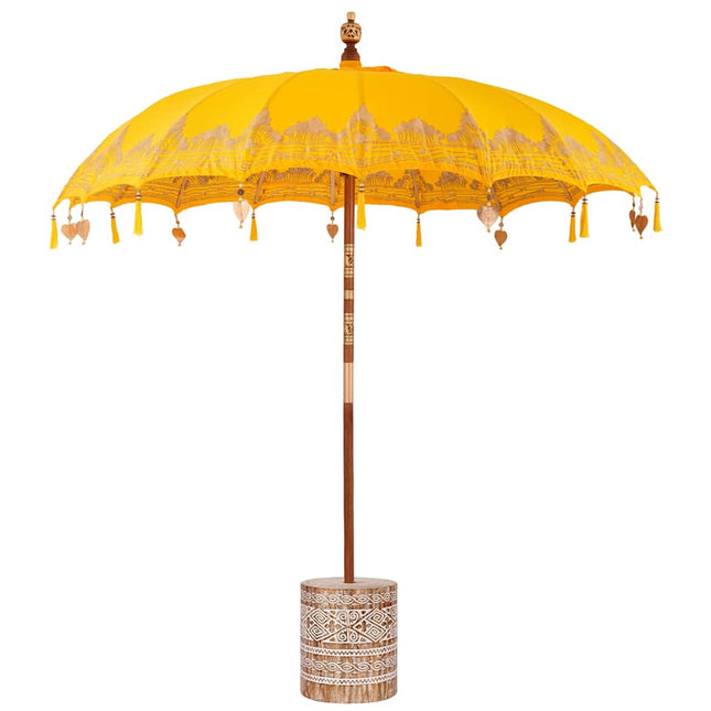 Balinesisk parasol med base Gul 215 x 215 x 260 cm