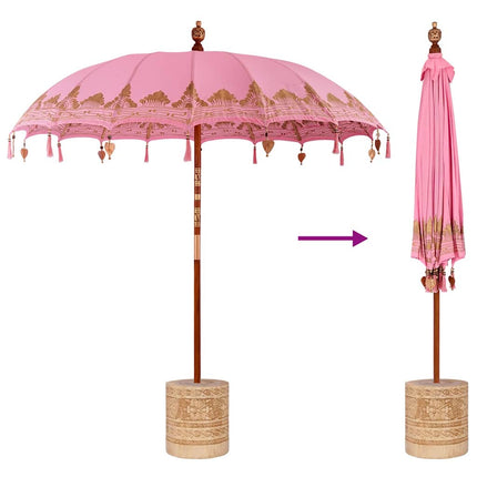 Balinesisk parasol med base Lyserød 215 x 215 x 260 cm