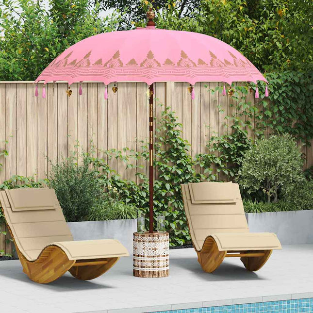 Balinesisk parasol med base Lyserød 215 x 215 x 260 cm