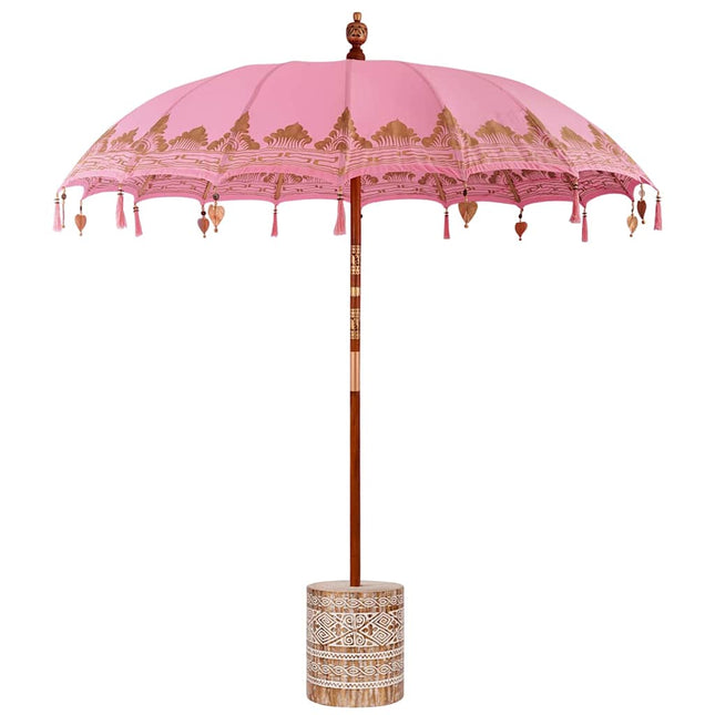 Balinesisk parasol med base Lyserød 215 x 215 x 260 cm