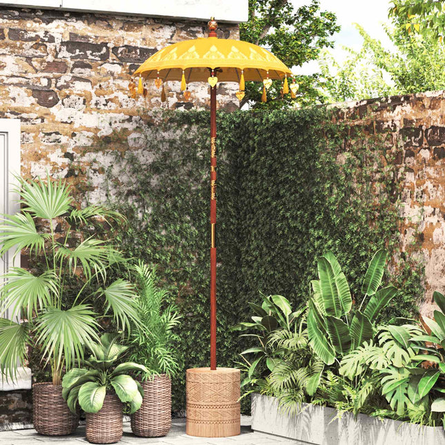 Balinesisk parasol med base Gul 95 x 95 x 260 cm