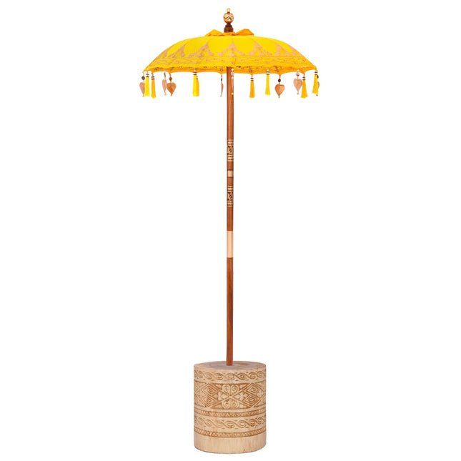 Balinesisk parasol med base Gul 95 x 95 x 260 cm