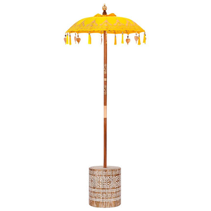 Balinesisk parasol med base Gul 95 x 95 x 260 cm