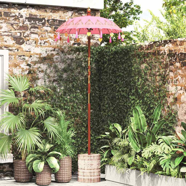 Balinesisk parasol med base Lyserød 95 x 95 x 260 cm