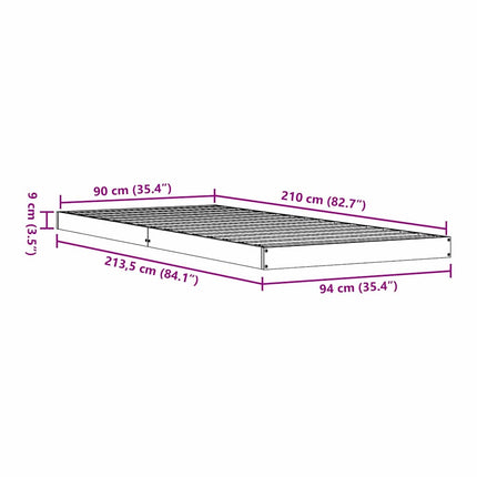 Gulv seng ramme Naturfarvet 90 x 210 cm Massiv fyrretræ