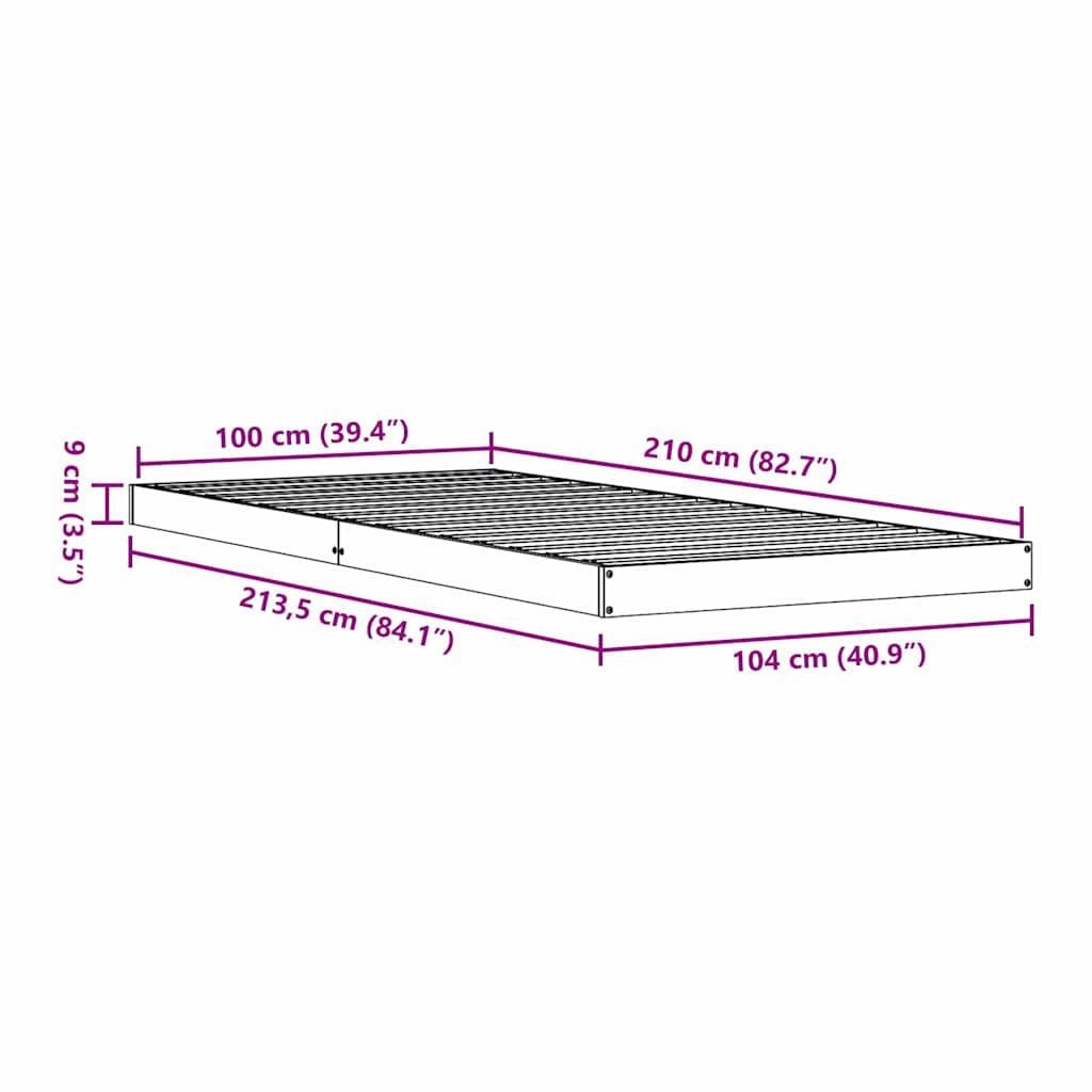 Gulv seng ramme Hvid 100 x 210 cm Massiv fyrretræ