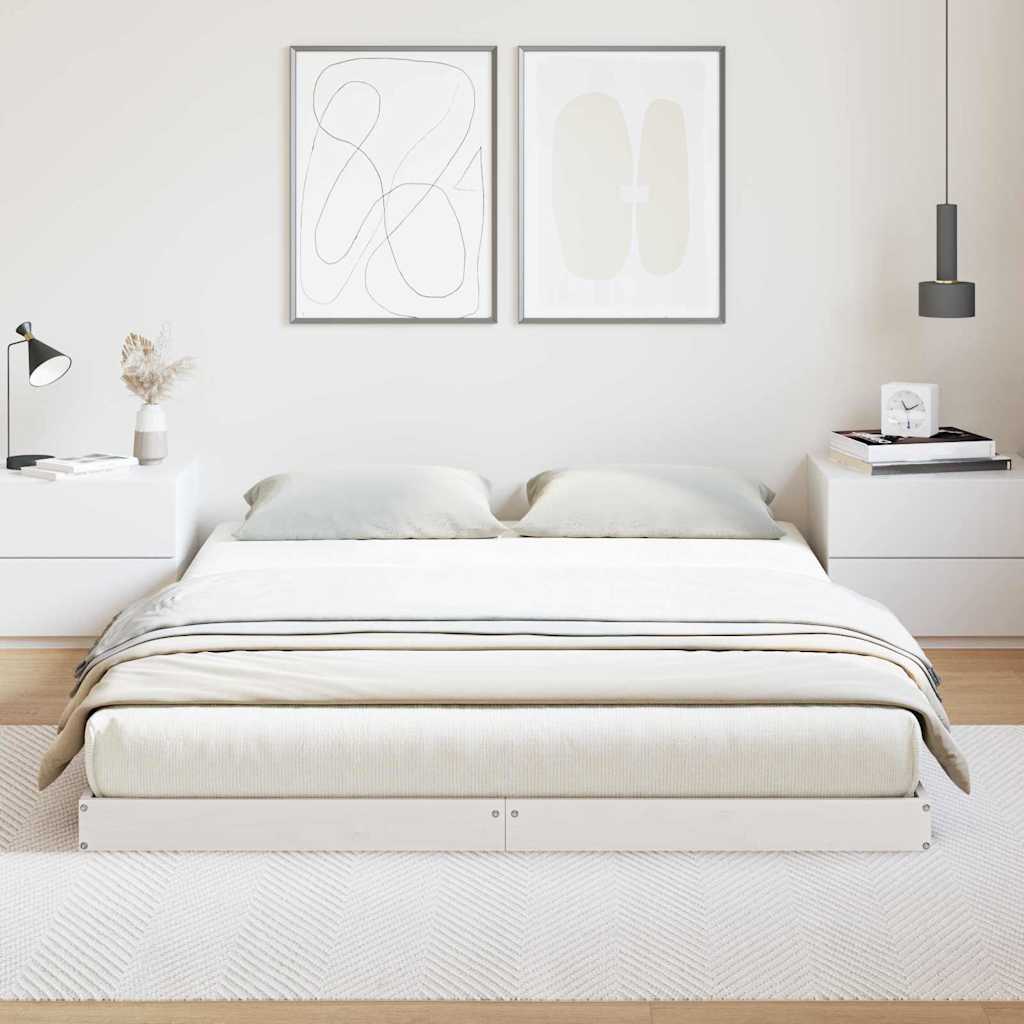 Gulv seng ramme Hvid 160 x 210 cm Massiv fyrretræ