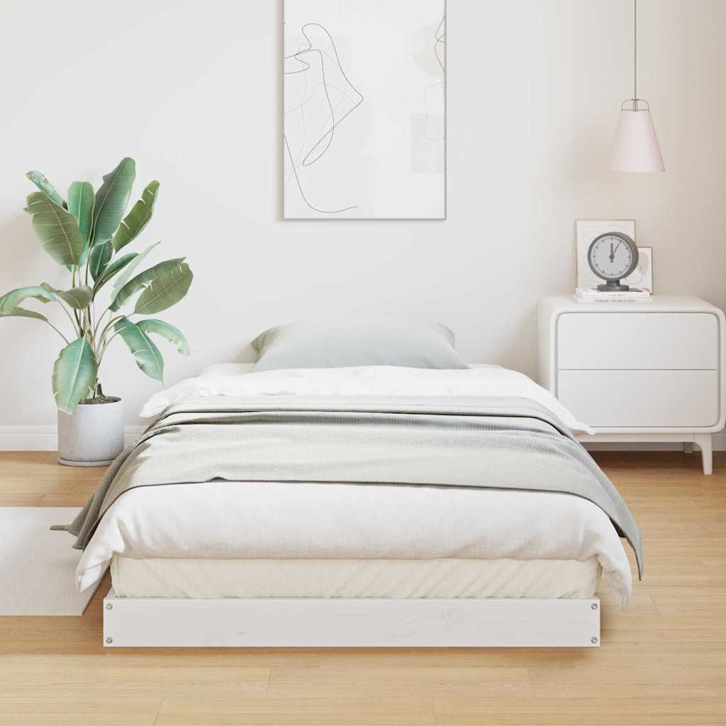 Gulv seng ramme Hvid 100 x 220 cm Massiv fyrretræ