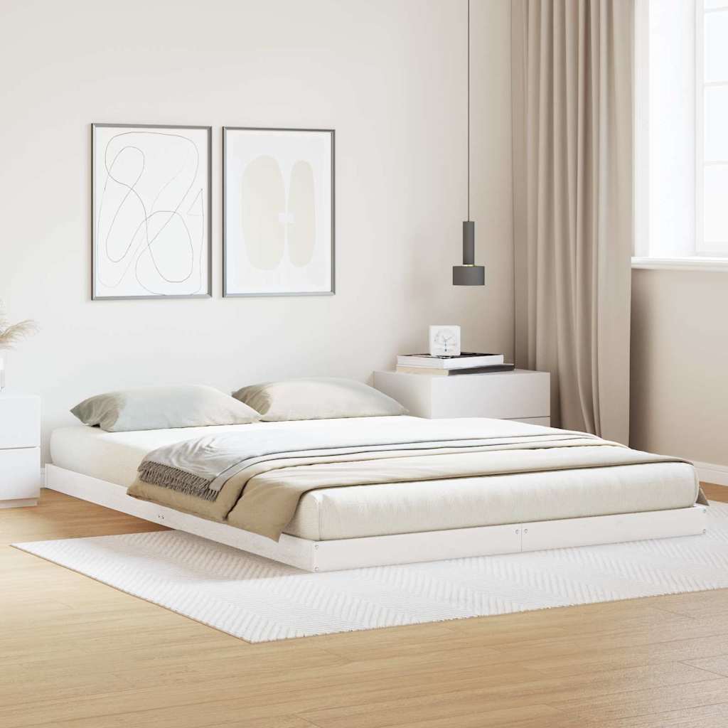 Gulv seng ramme Hvid 140 x 220 cm Massiv fyrretræ