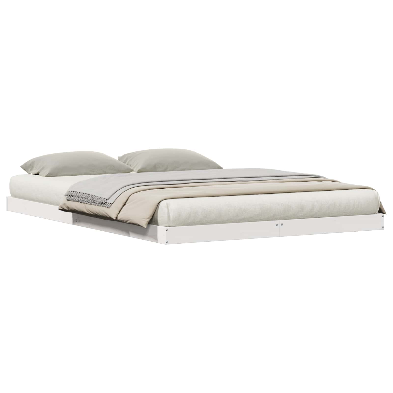 Gulv seng ramme Hvid 140 x 220 cm Massiv fyrretræ