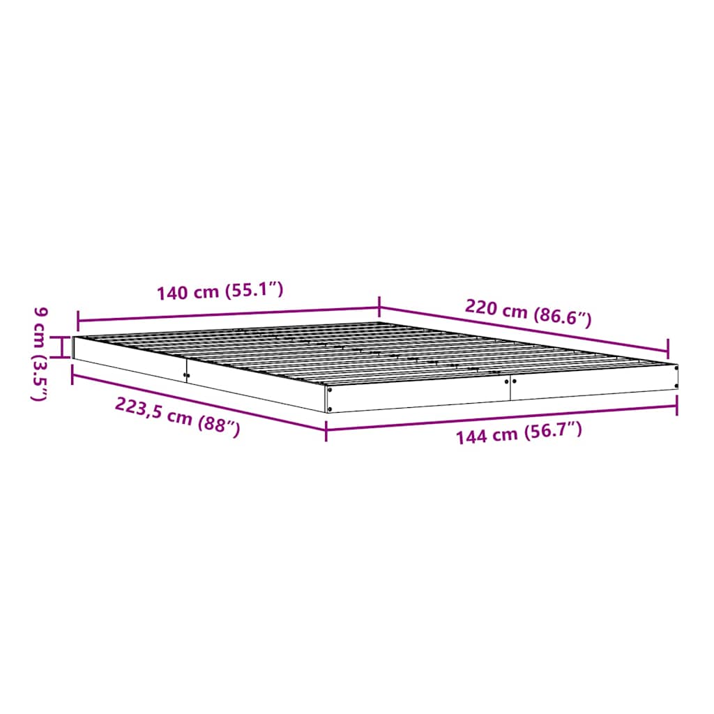 Gulv seng ramme Hvid 140 x 220 cm Massiv fyrretræ