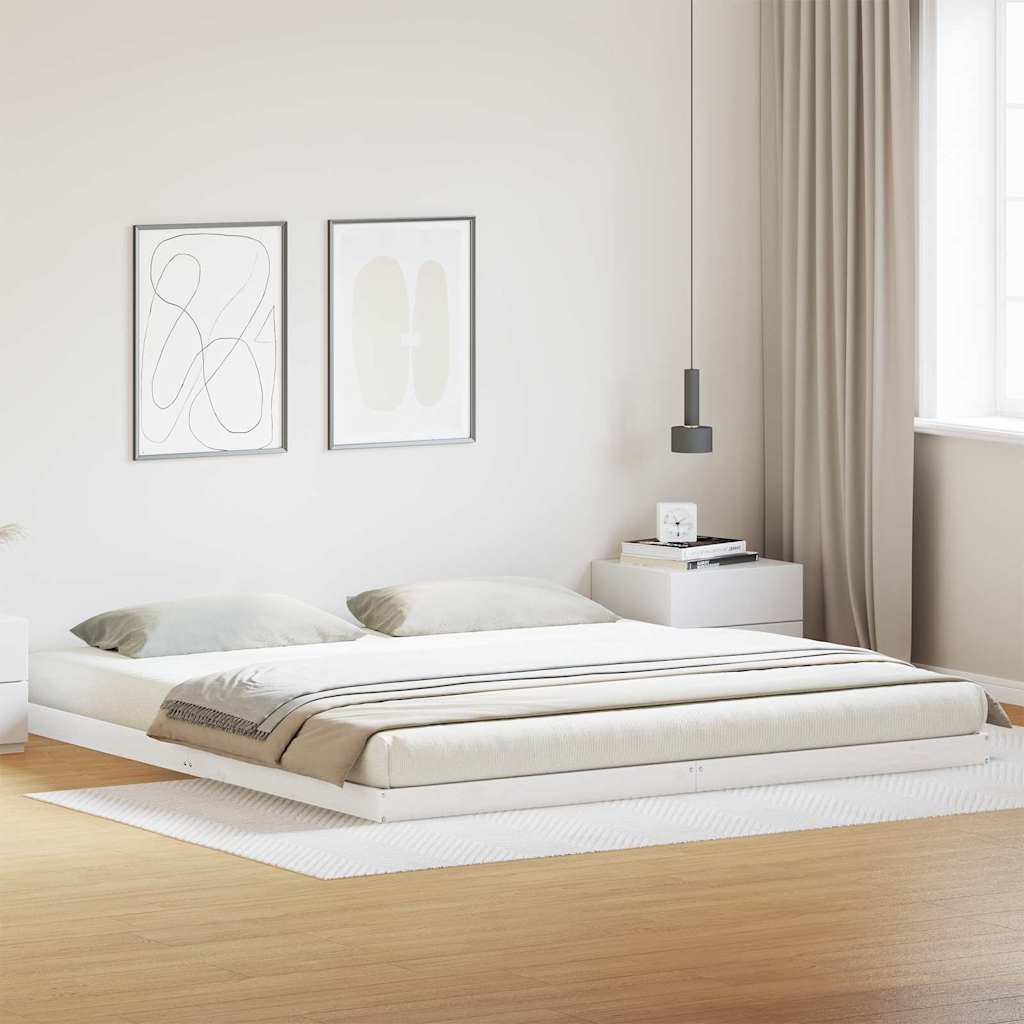 Gulv seng ramme Hvid 200 x 220 cm Massiv fyrretræ