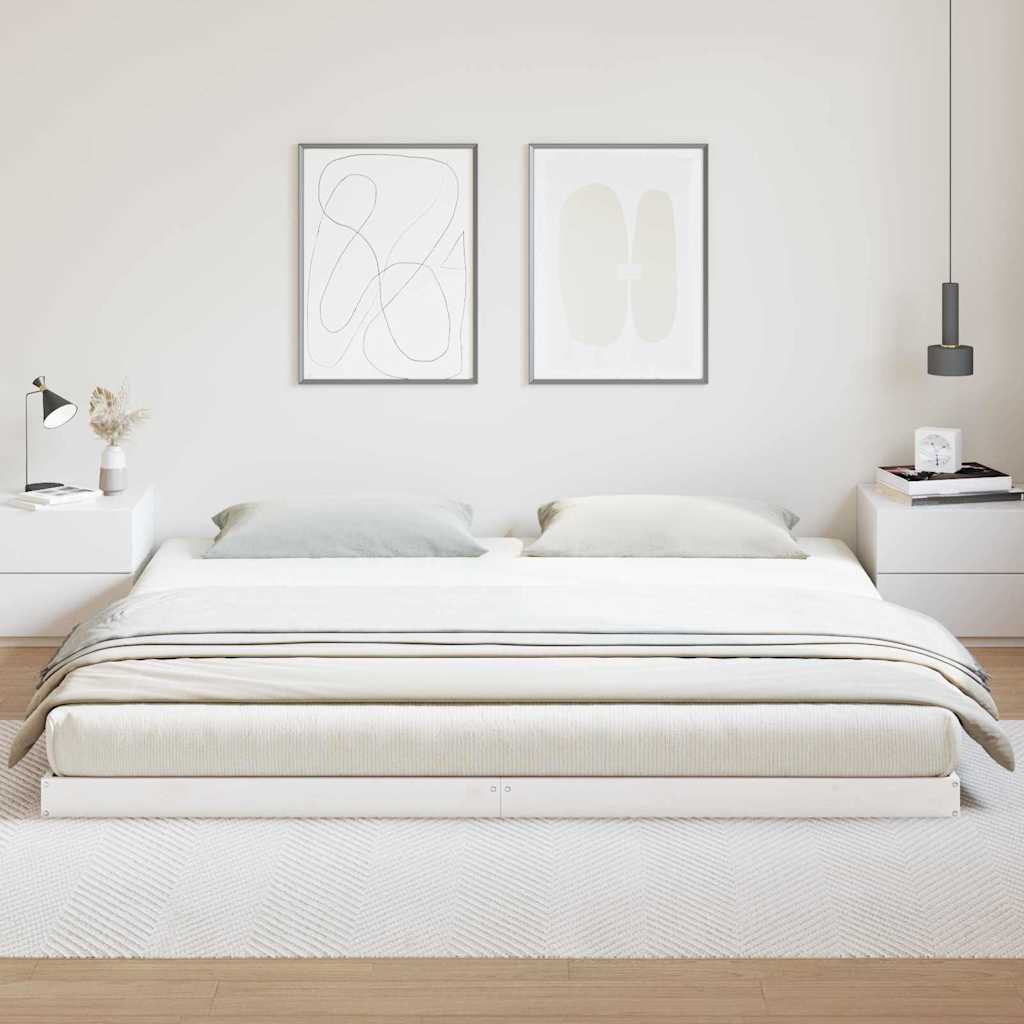Gulv seng ramme Hvid 200 x 220 cm Massiv fyrretræ
