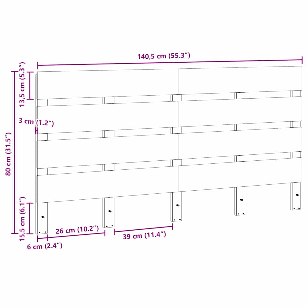 Hovedgærde Brun 140,5 x 3 x 80 cm Massiv fyrretræ