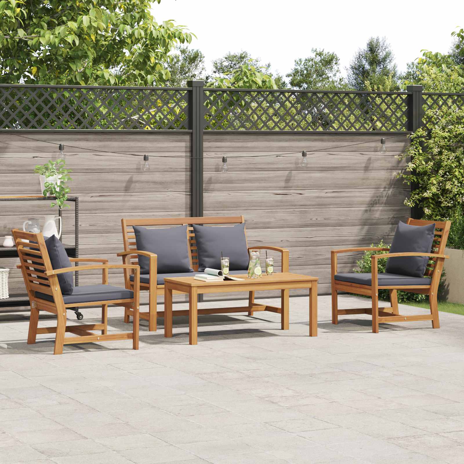 Havesofa Sæt 4 pcs Naturfarvet Massiv Teaktræ