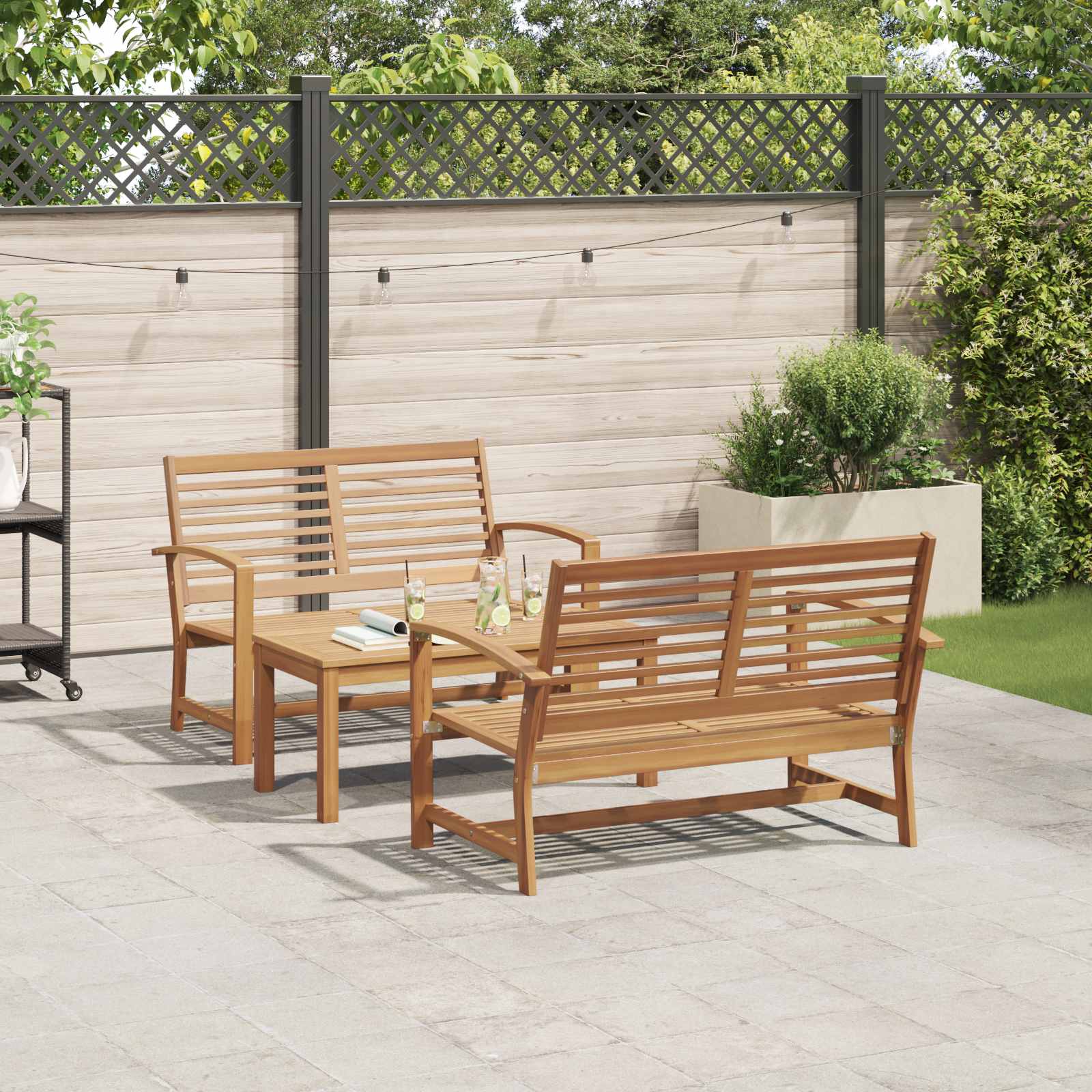 Havesofa Sæt 3 pcs Naturfarvet Massiv Teaktræ