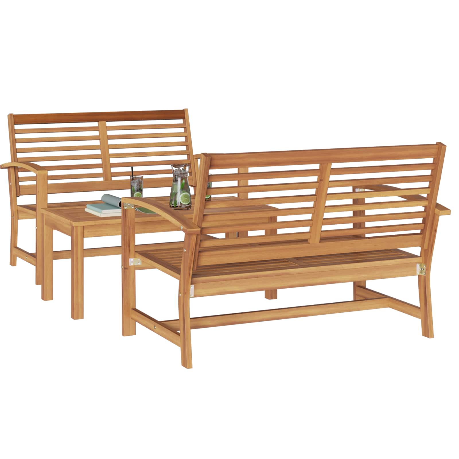 Havesofa Sæt 3 pcs Naturfarvet Massiv Teaktræ