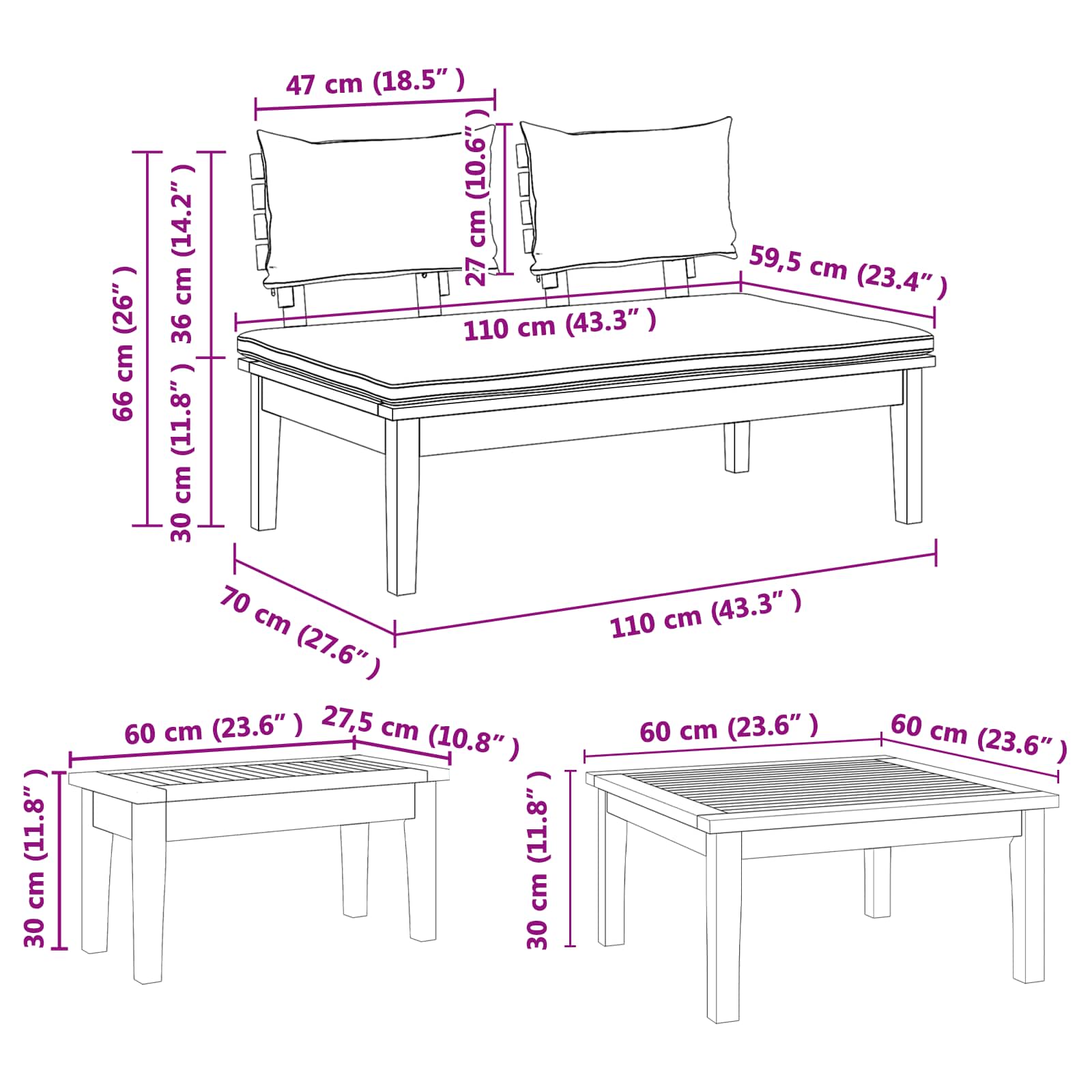 Havesofa Sæt 3 pcs Brun og grå