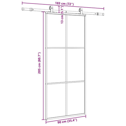skydedør med hardwaresæt 90x205 cm ESG glas sort