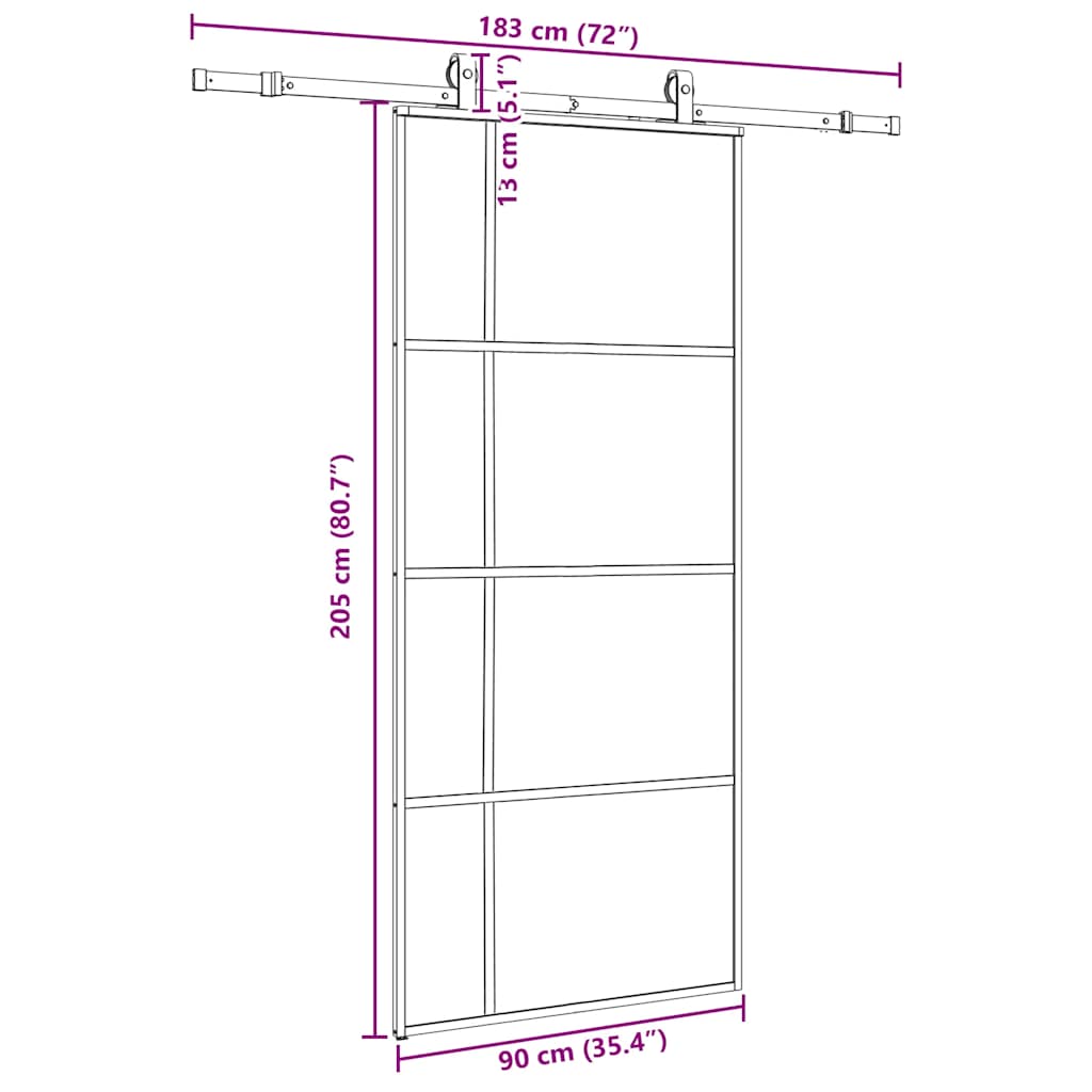 skydedør med hardwaresæt 90x205 cm ESG glas sort