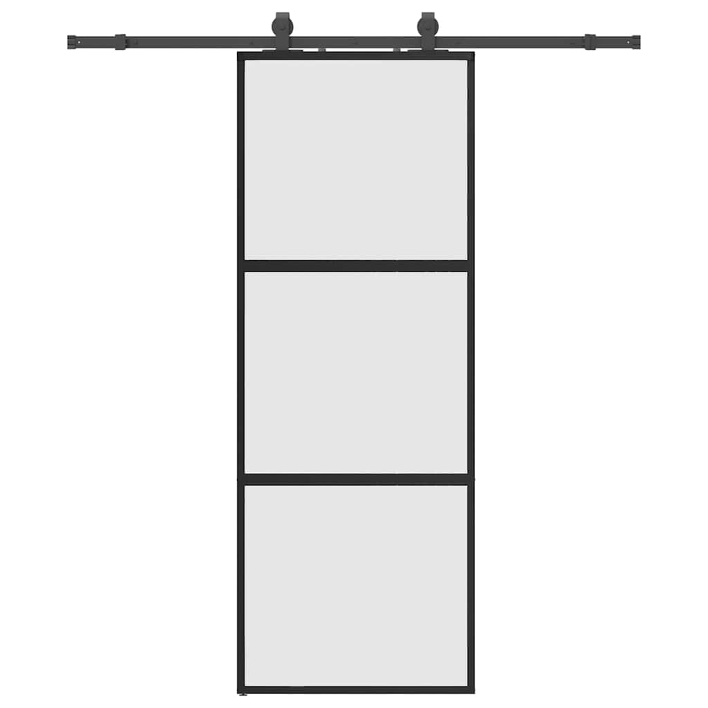 skydedør med hardwaresæt 76x205 cm hærdet glas sort