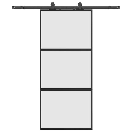 skydedør med hardwaresæt 90x205 cm hærdet glas sort