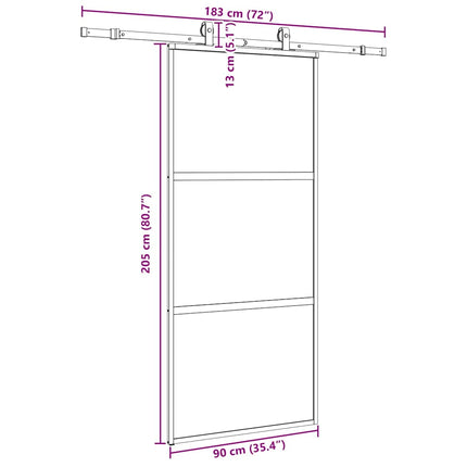 skydedør med hardwaresæt 90x205 cm hærdet glas sort