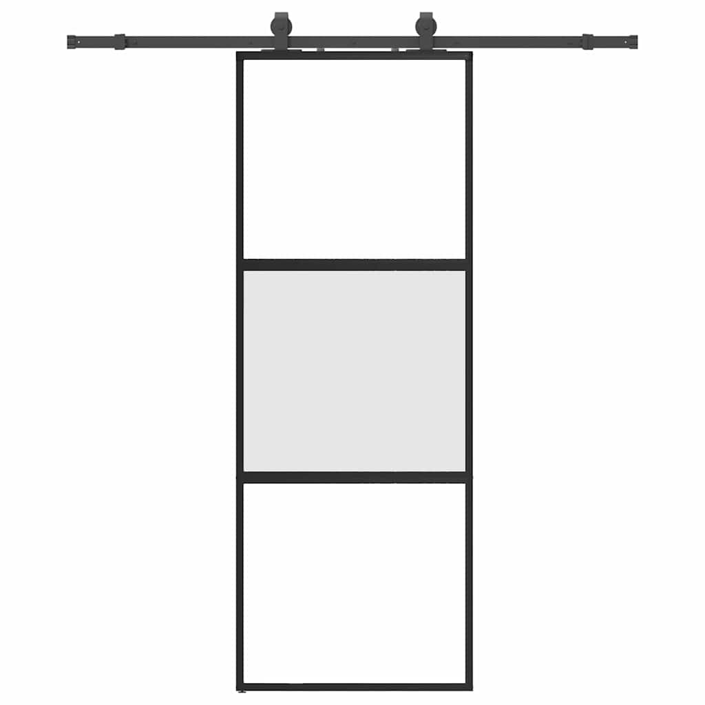 skydedør med hardwaresæt 76x205 cm hærdet glas sort