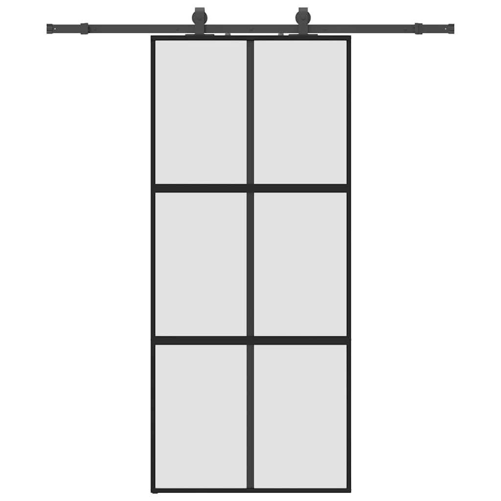 skydedør med hardwaresæt 90x205 cm hærdet glas sort