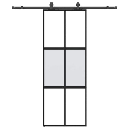 skydedør med hardwaresæt 76x205 cm hærdet glas sort