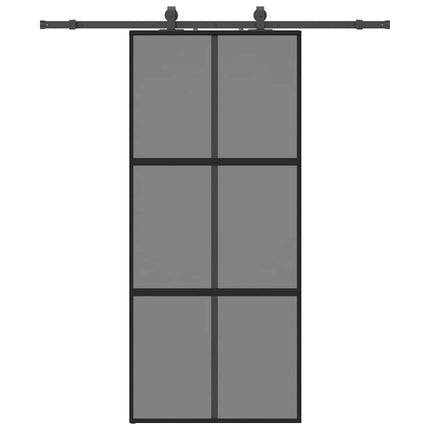 skydedør med hardwaresæt 90x205 cm hærdet glas sort