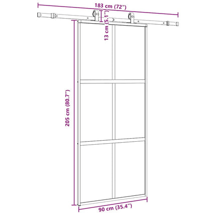 skydedør med hardwaresæt 90x205 cm hærdet glas sort