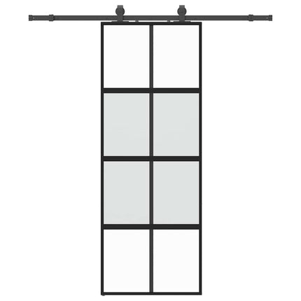 skydedør med hardwaresæt 76x205 cm hærdet glas sort