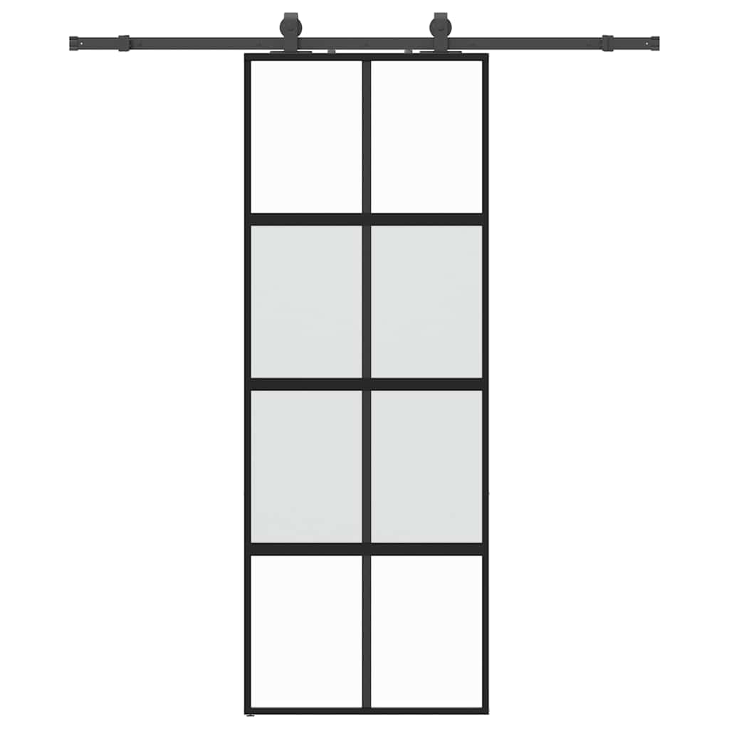 skydedør med hardwaresæt 76x205 cm hærdet glas sort