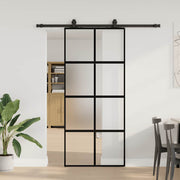 skydedør med hardwaresæt 90x205 cm hærdet glas sort