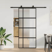 skydedør med hardwaresæt 90x205 cm hærdet glas sort