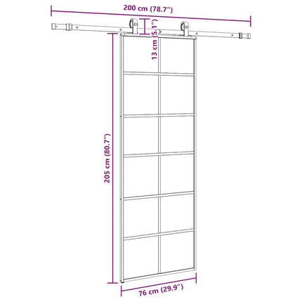 skydedør med hardwaresæt 76x205 cm ESG glas sort