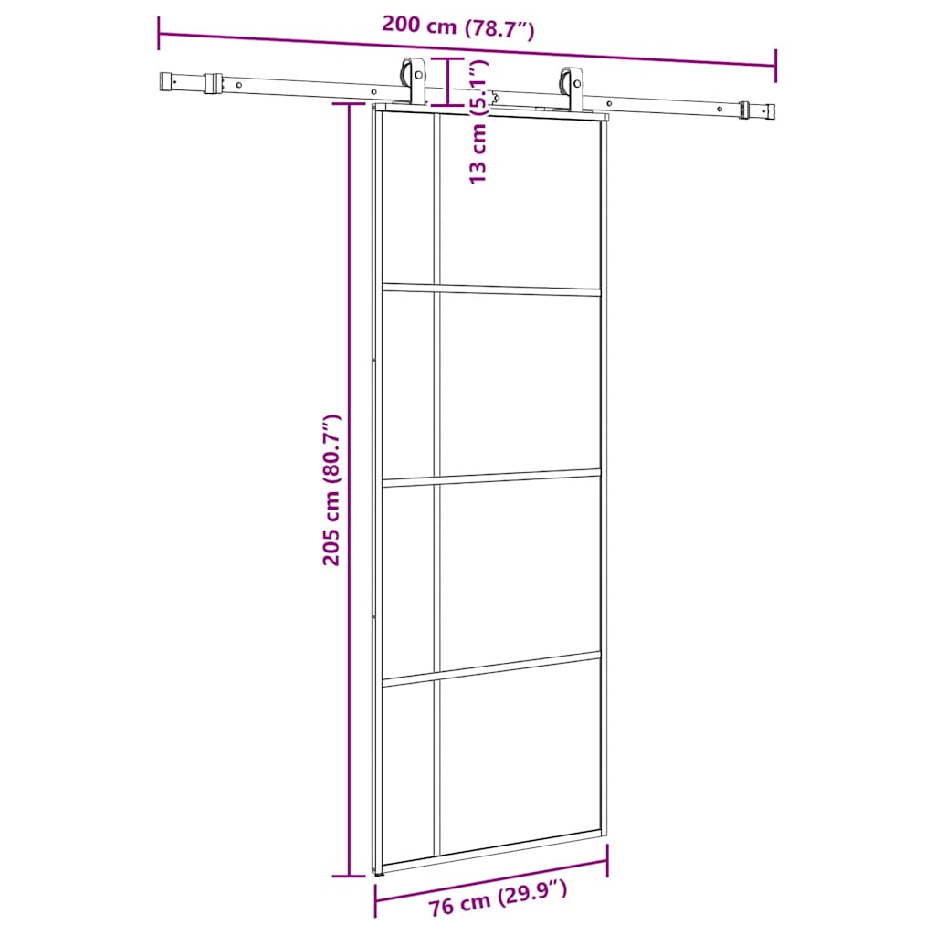 skydedør med hardwaresæt 76x205 cm ESG glas sort