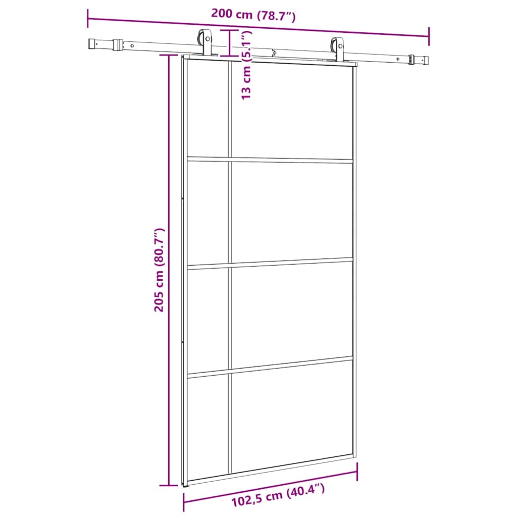 skydedør med hardwaresæt 102,5x205 cm ESG glas sort