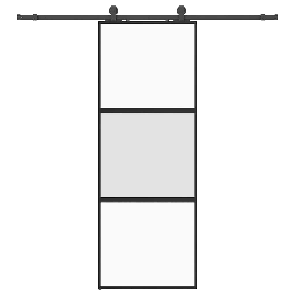 skydedør med hardwaresæt 76x205 cm hærdet glas sort