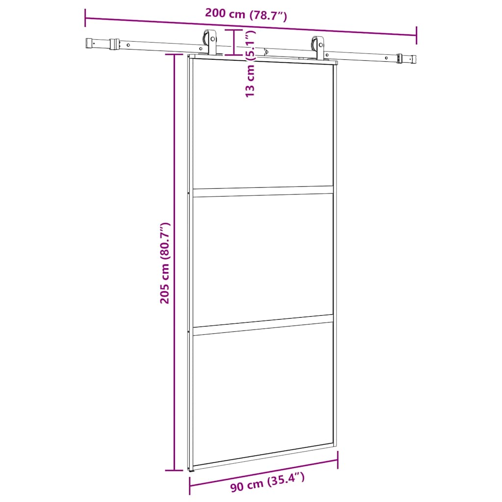 skydedør med hardwaresæt 90x205 cm hærdet glas sort