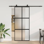 skydedør med hardwaresæt 90x205 cm hærdet glas sort