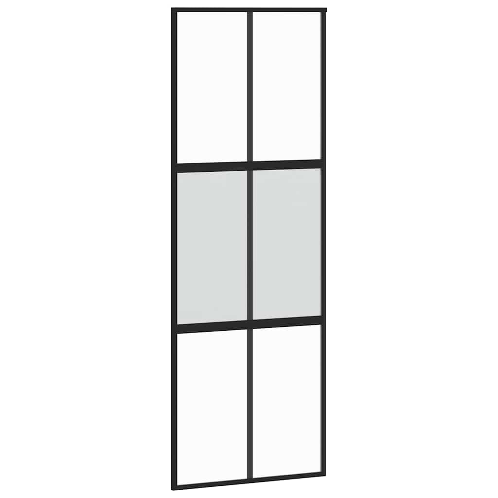 skydedør med hardwaresæt 76x205 cm hærdet glas sort