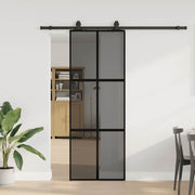 skydedør med hardwaresæt 76x205 cm hærdet glas sort