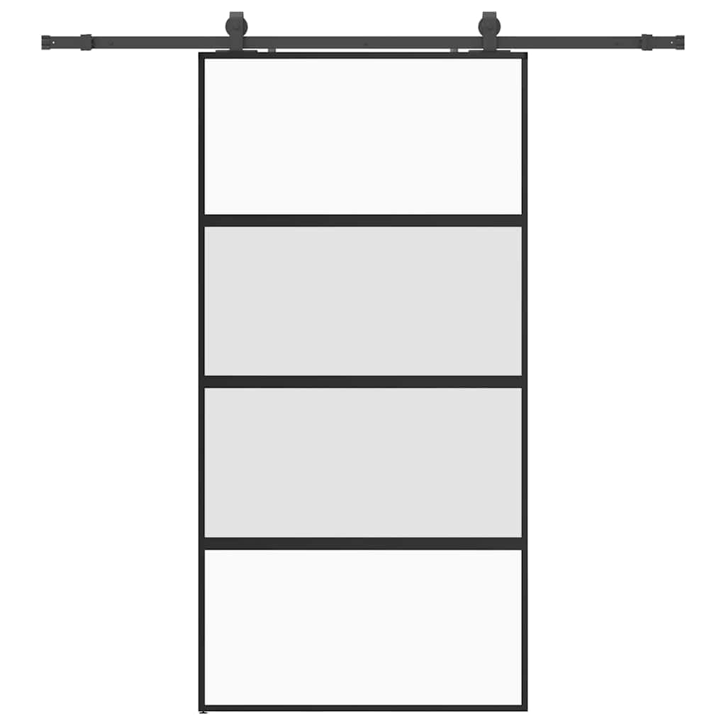 skydedør med hardwaresæt 102,5x205 cm hærdet glas sort