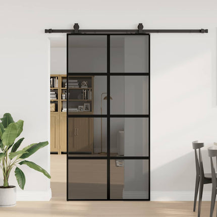 skydedør med hardwaresæt 102,5x205 cm hærdet glas sort