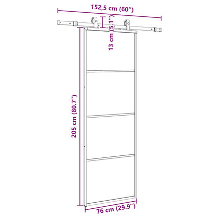 skydedør med hardwaresæt 76x205 cm ESG glas sort