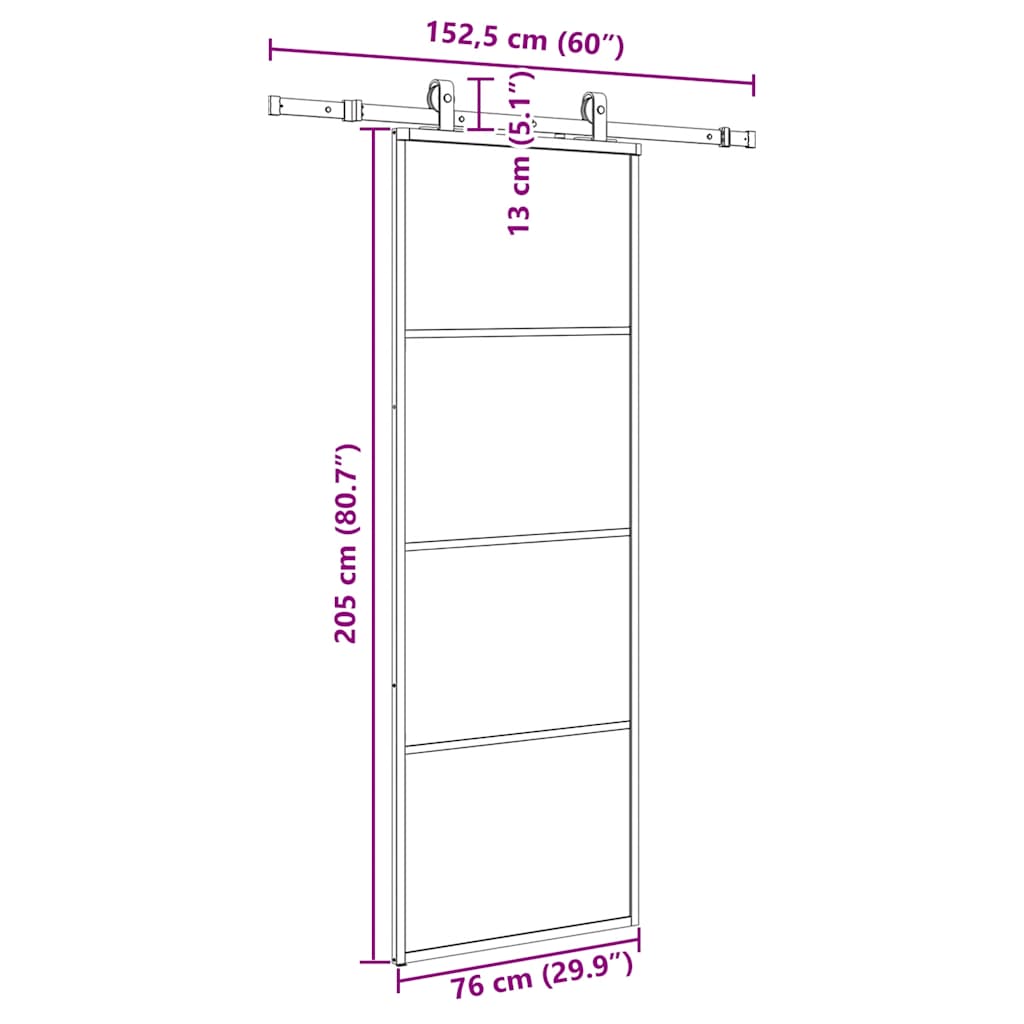 skydedør med hardwaresæt 76x205 cm ESG glas sort